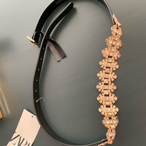 Zara Gold and black velvet belt